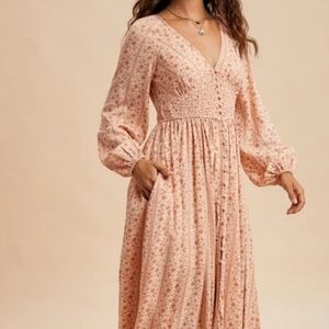 In Bloom Dusty Pink Floral Smocked Maxi Dress